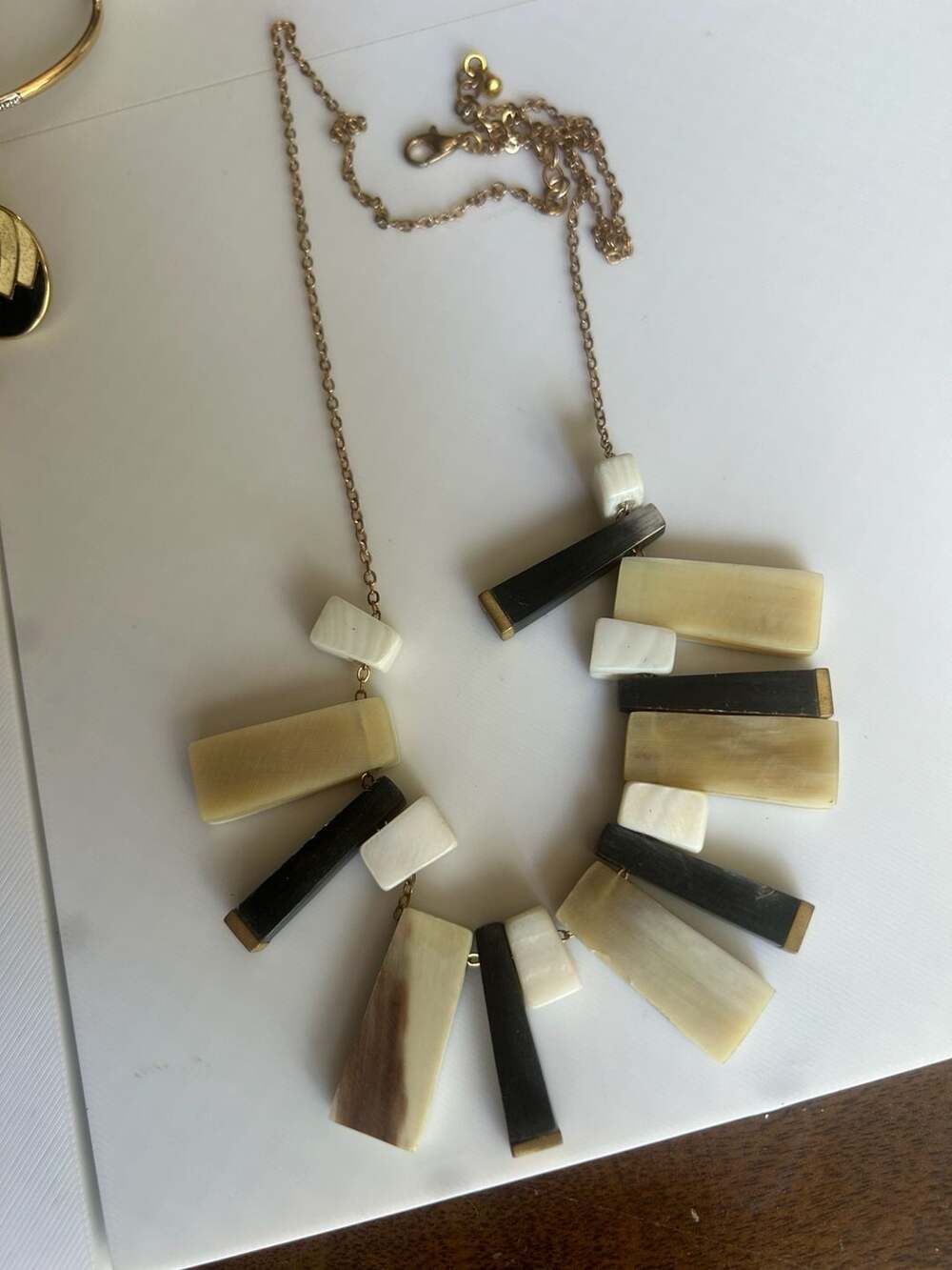 Natural Buffalo Horn Statement Necklace Black and White Geometric